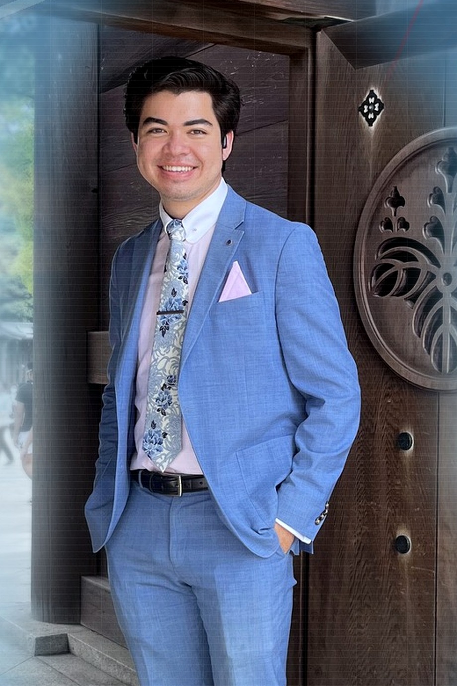 Vincent at a shrine gate in Japan.